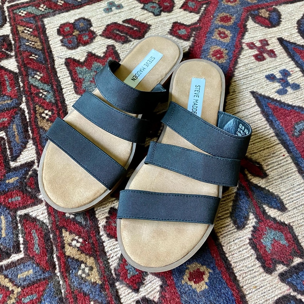 Steve Madden black flats sandals, size 8.5